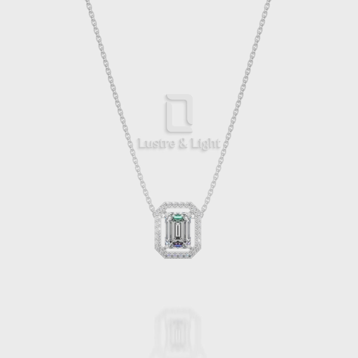 Moissanite Solitaire Halo Pendant Necklace with 18" Chain