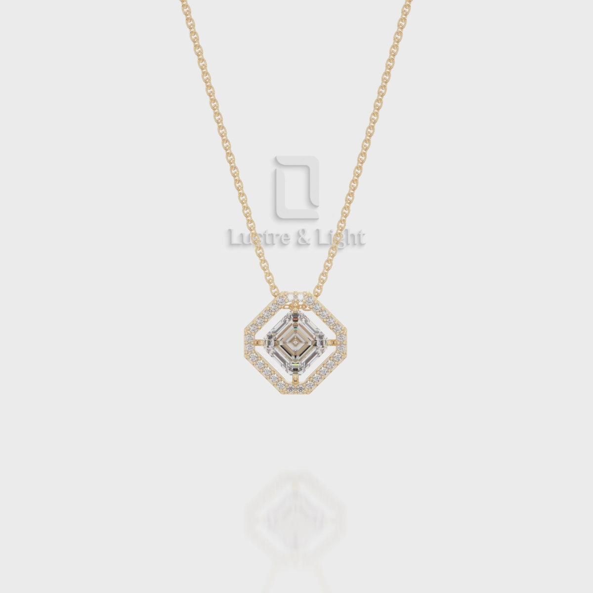 Moissanite Solitaire Halo Pendant Necklace with 18" Chain