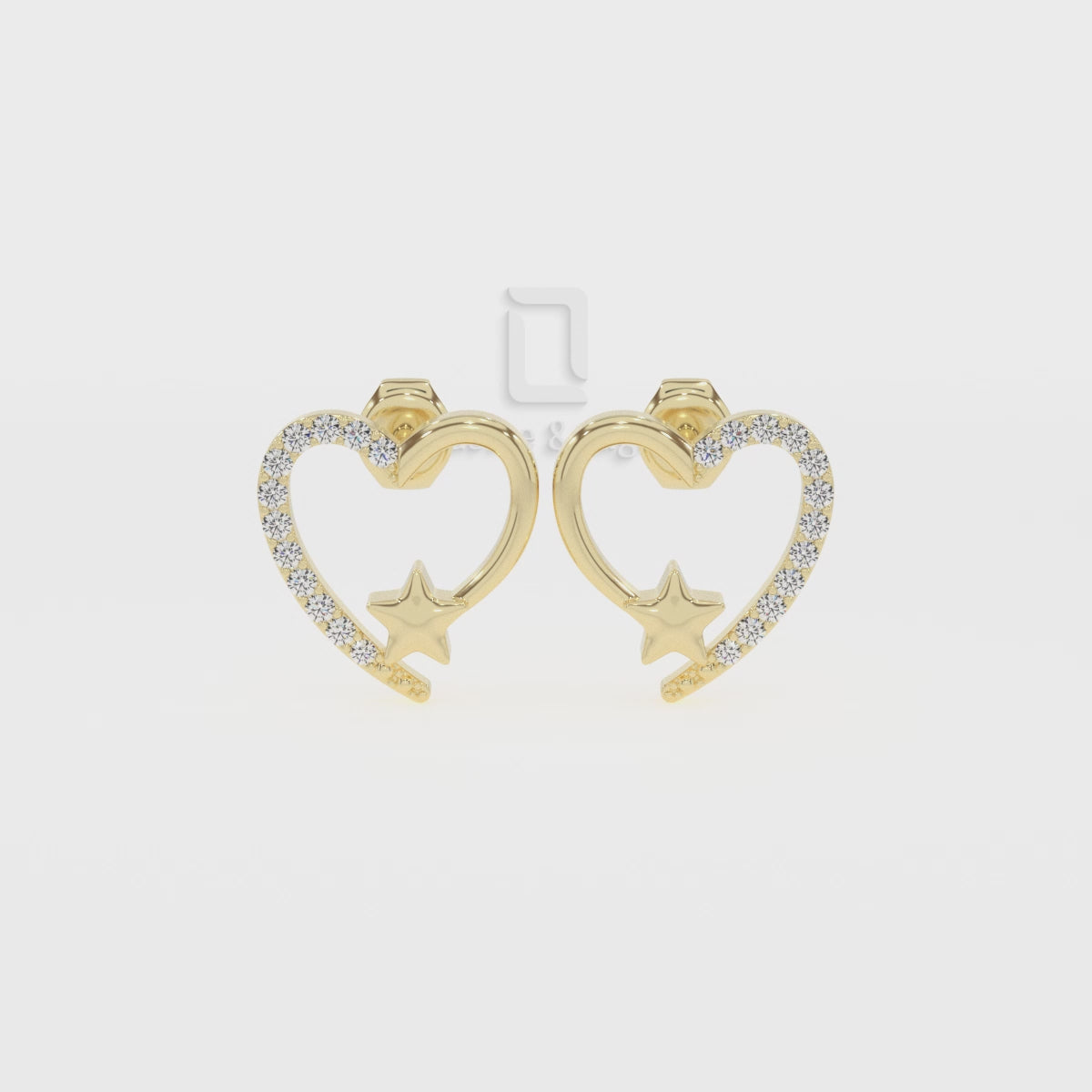Natural Citrine Heart Star Stud Earrings for Women