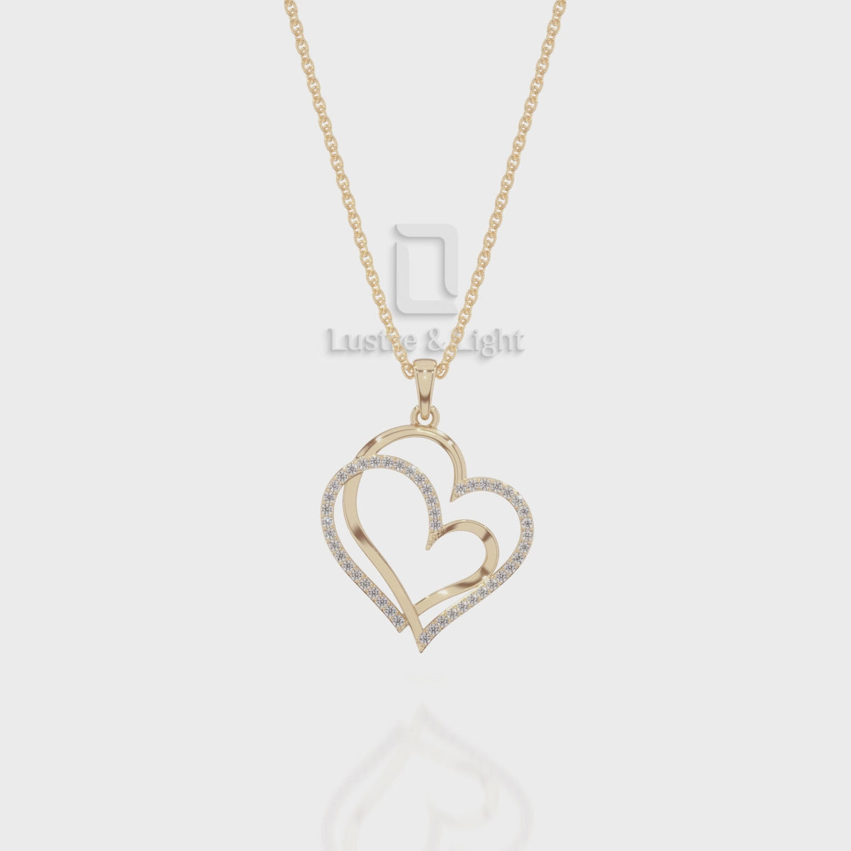 Natural Black Onyx Double Heart Pendant Necklace with 18" Chain