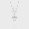 Natural Black Onyx Evil Eye Hamsa Hand Pendant Necklace with Moissanite (18" Chain)