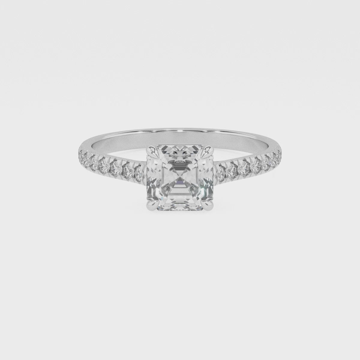 lab-grown moissanite asscher half eterity solitaire engagement ring