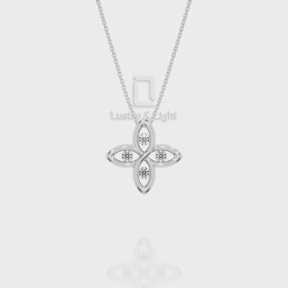 Natural Pink Tourmaline 4 Petal Flower Pendant Necklace with 18" Chain