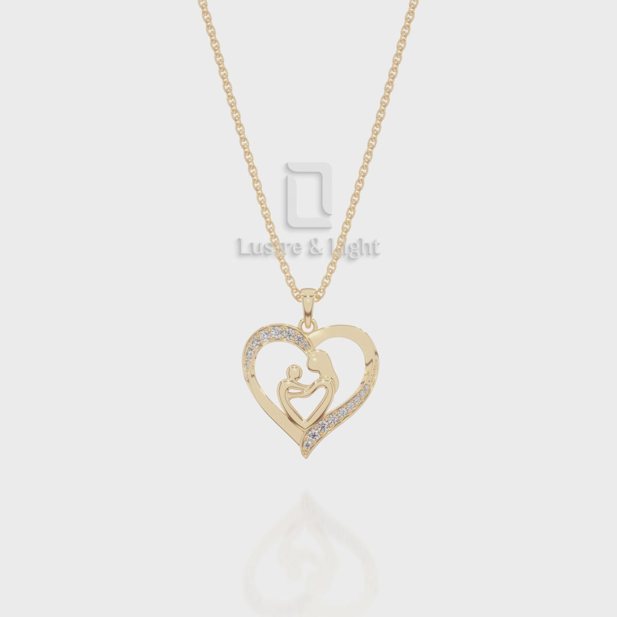 Moissanite Mother Child Heart Pendant Necklace with 18" Chain