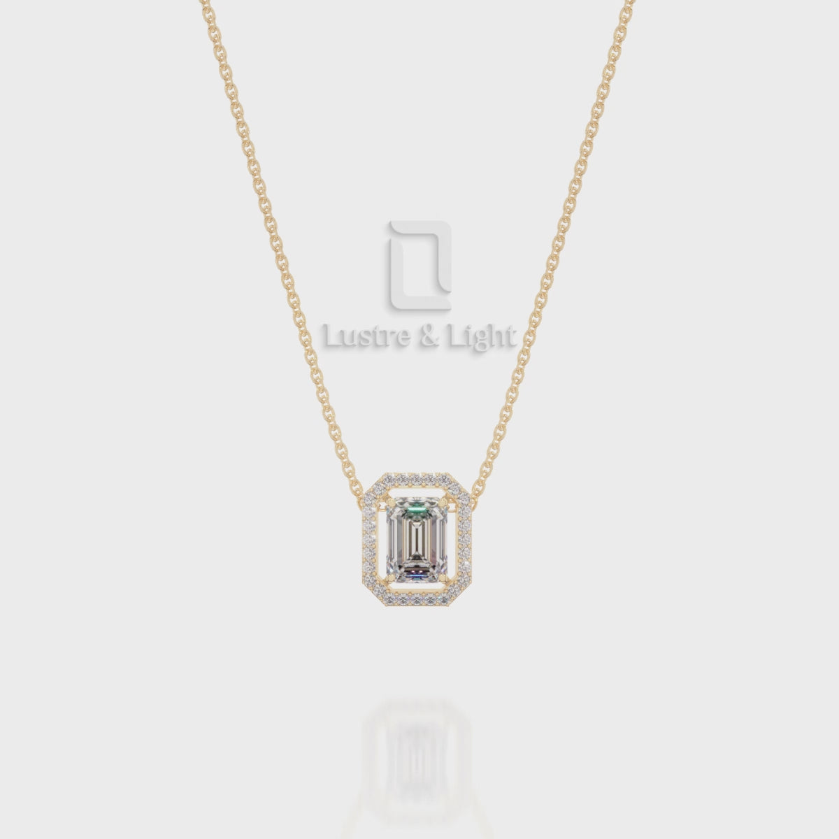Moissanite Solitaire Halo Pendant Necklace with 18" Chain