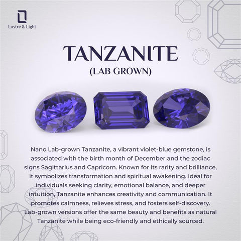 lab-grown tanzanite oval half eterity solitaire engagement ring